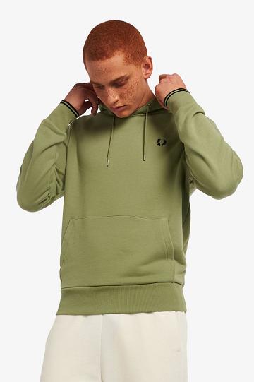 Olive Green Fred Perry Tipped Hooded Men's Sweatshirts | PH 1617AHKP